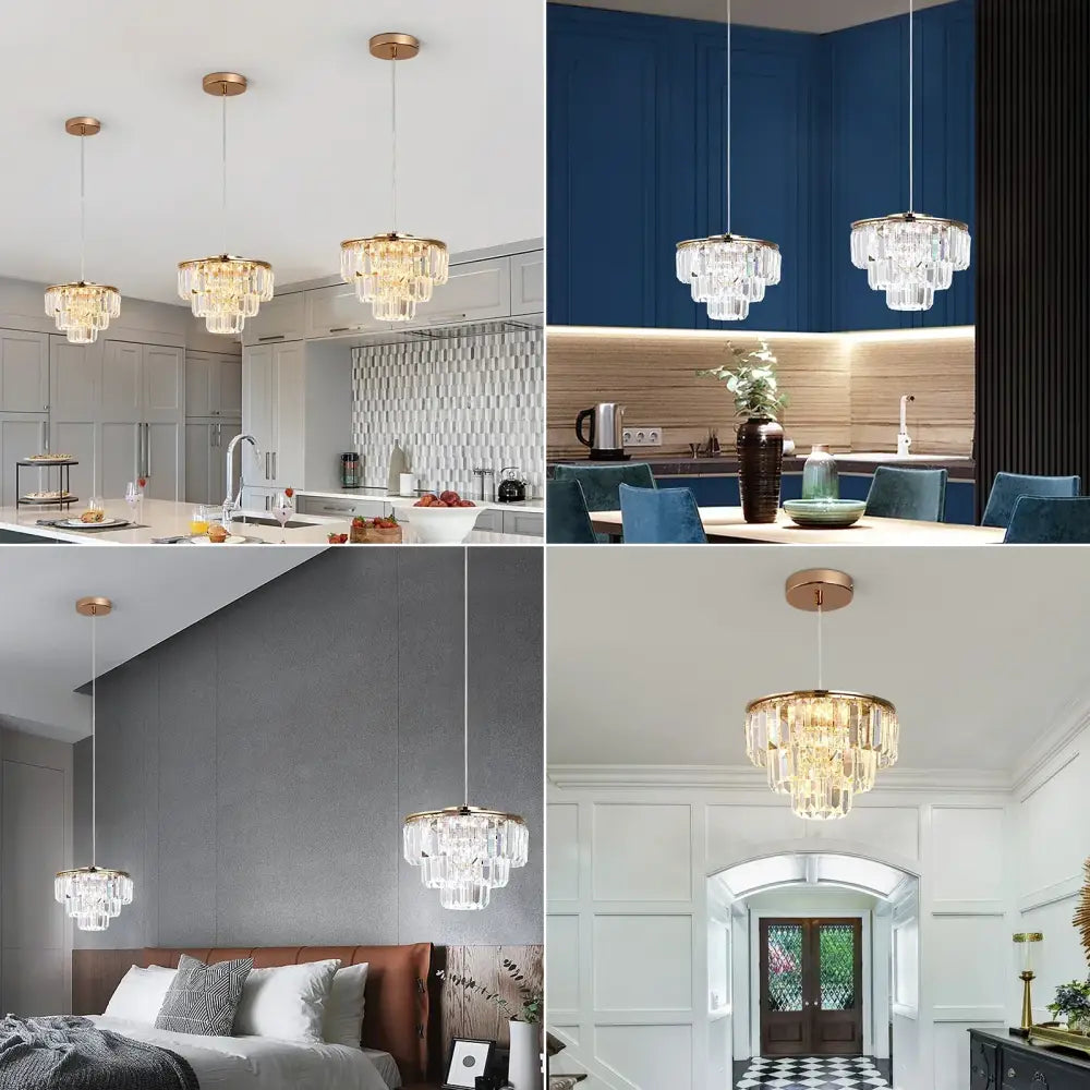 Tiered gold crystal led pendant light with cascading crystal tiers for dining room decorbites crystal led pendant light