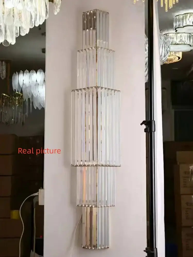 Tiered golden decorbites clear glass wall lamp with polished stainless steel finish for dining room lighting
