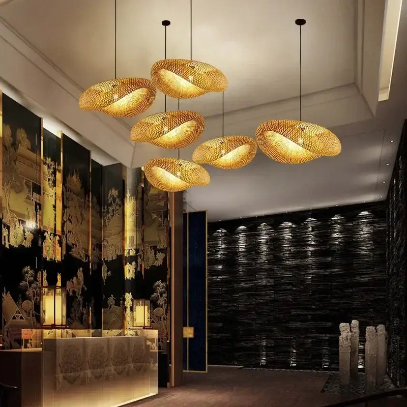 Tiered golden lattice decorbites bamboo chandelier with warm glow for dining room bamboo chandelier lighting