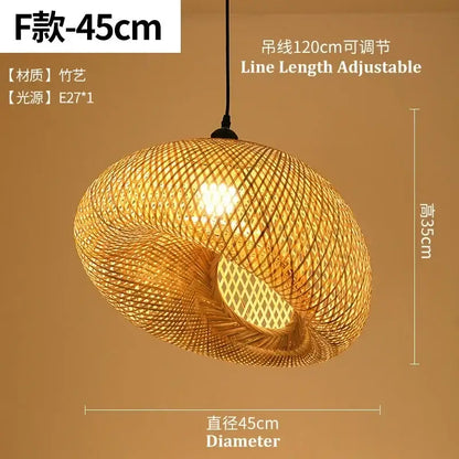 Warm golden-brown woven bamboo chandelier with spiral design and adjustable line by decorbites bamboo chandelier