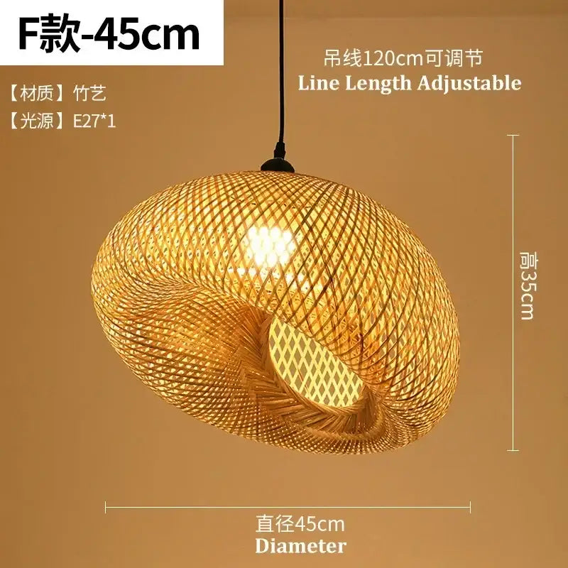 Warm golden-brown woven bamboo chandelier with spiral design and adjustable line by decorbites bamboo chandelier