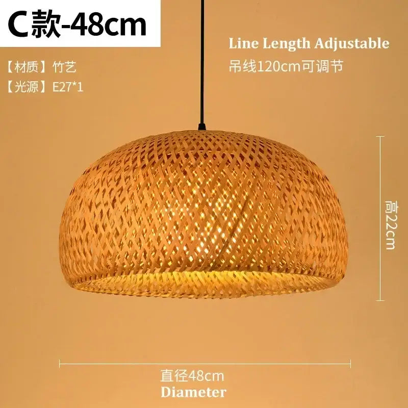 A warm-toned woven bamboo chandelier with geometric lattice design and adjustable 120cm hanging line by decorbites bamboo chandelier