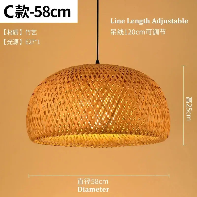 Warm-toned decorbites bamboo chandelier with tiered golden lattice design and adjustable hanging line for dining room