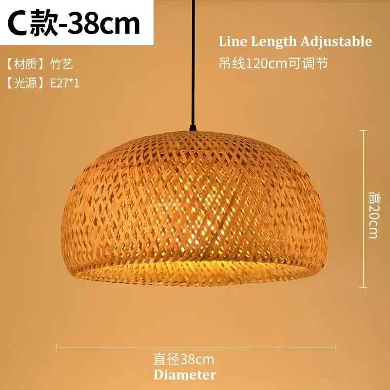 A warm-toned, woven bamboo chandelier with a dome shape and adjustable line from decorbites bamboo chandelier