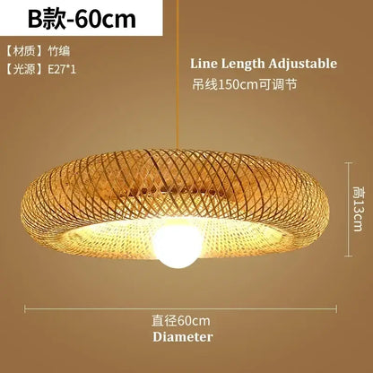 A warm-toned circular bamboo chandelier with woven lattice design and adjustable 150cm hanging line by decorbites bamboo chandelier