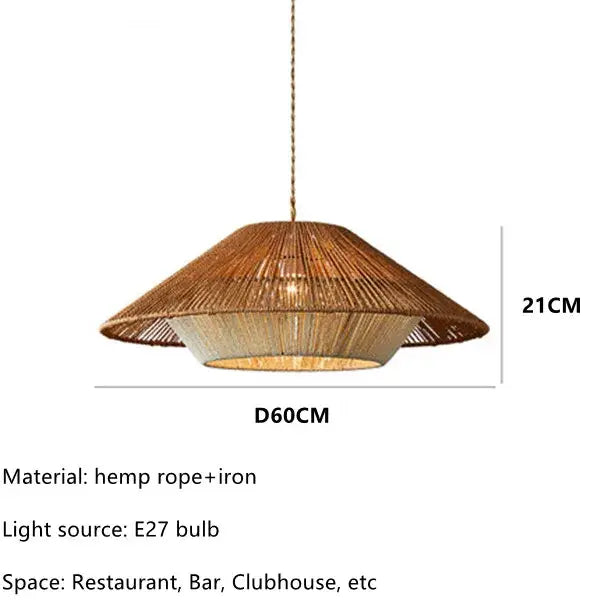 Natural woven hemp rope pendant light with conical design iron hardware for warm dining room decorbites hemp rope