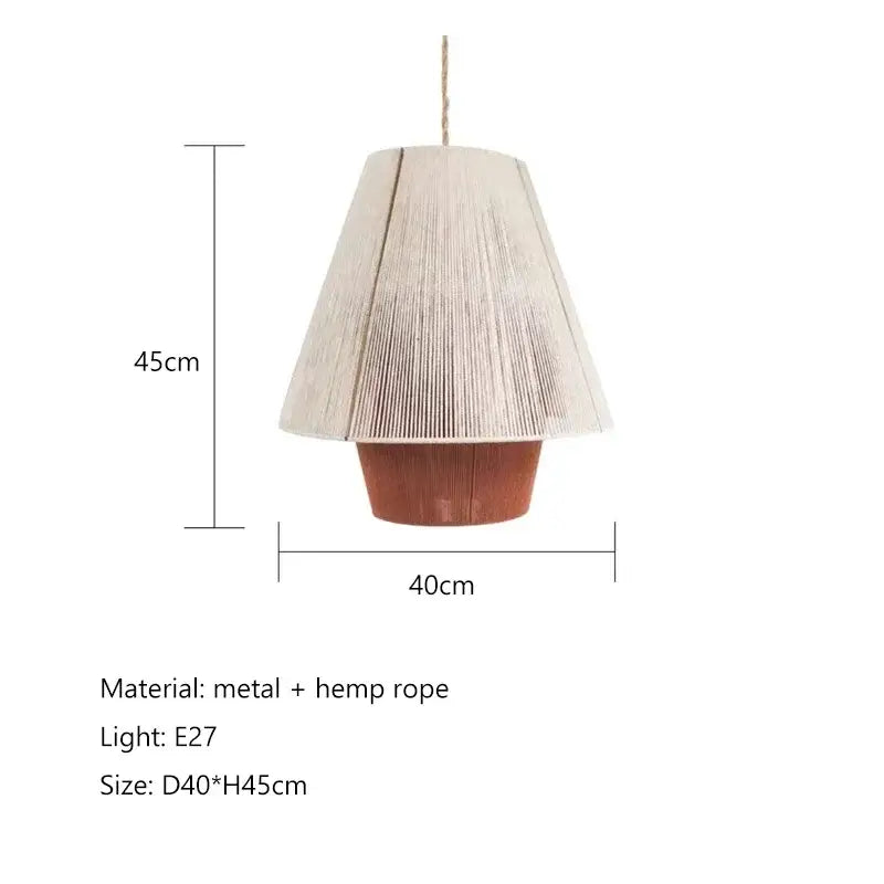 Beige cone-shaped tiered hemp rope rattan weave pendant light with woven hemp rope shade and terracotta metal base for dining room decorbites hemp rope