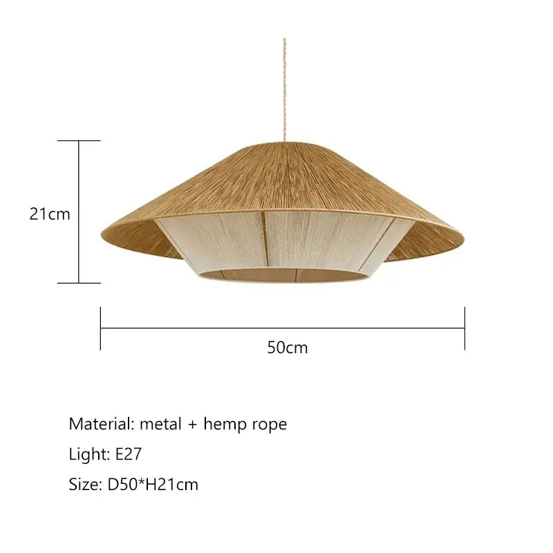A tiered hemp rope rattan weave pendant light in natural beige with textured decorbites hemp rope for warm dining room lighting