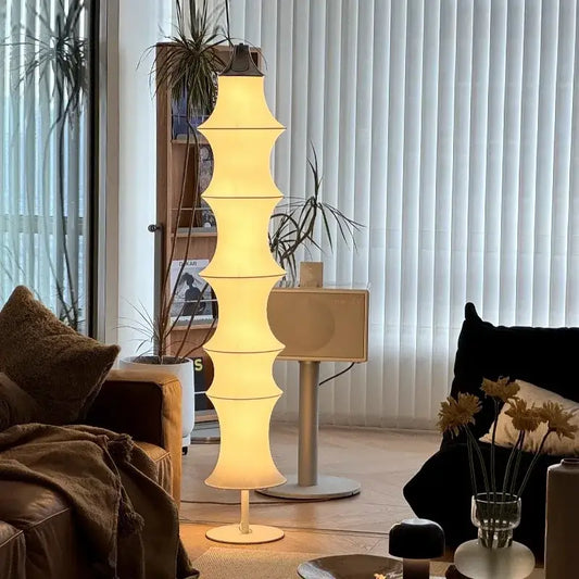 Cream silk japanese tiered floor lamp with soft glowing light for living room decorbites cream silk design