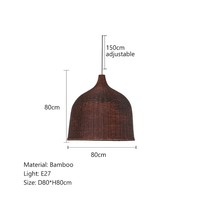 Brown bamboo weaving led pendant light with dome-shaped design and adjustable length for dining room lighting