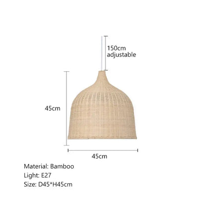 Natural beige bamboo weaving led pendant light with woven dome shape and 150cm adjustable length for dining room