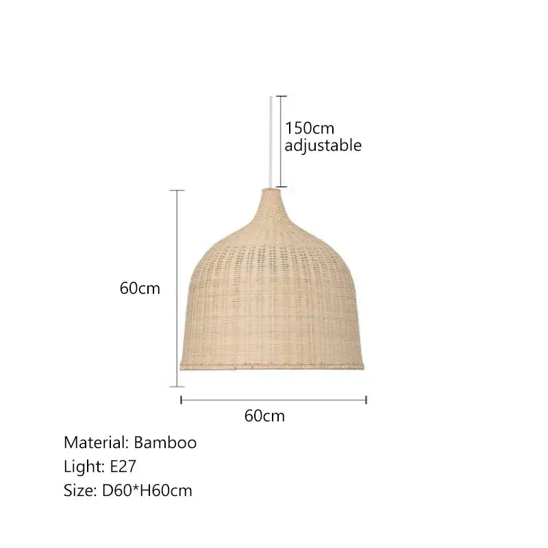 Beige dome-shaped woven bamboo pendant lights with adjustable 150cm hanging length for dining room use