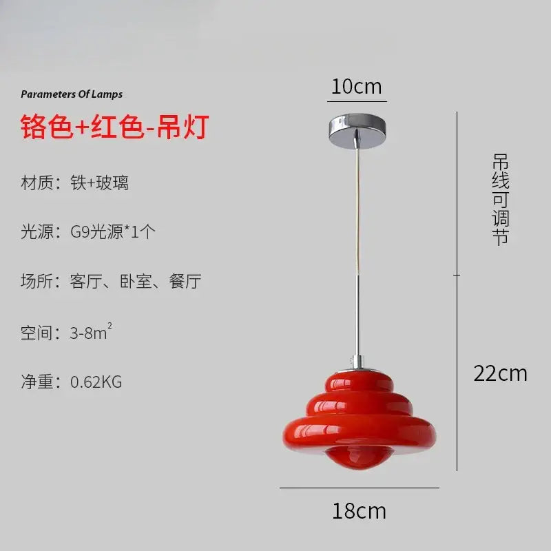 A vibrant red tiered cream glass pendant light with chrome ceiling mount and adjustable cord for kitchen decorbites pendant lights