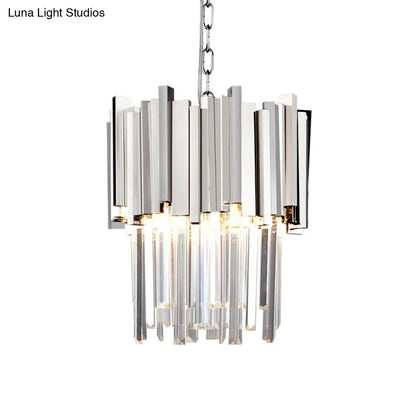 Tiered Pendant Light with Crystal Block in Chrome/Gold - Modern Metal Ceiling Lighting (3 Lights)