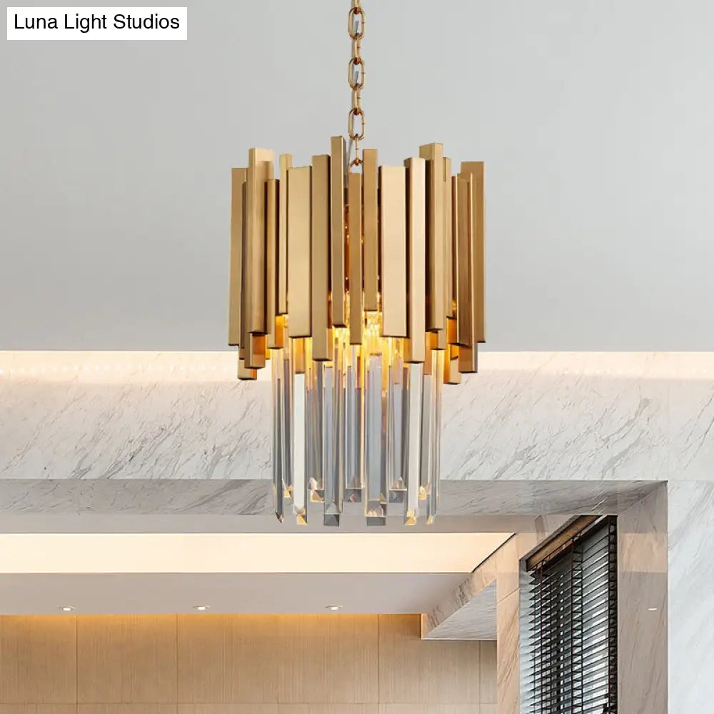 Tiered Pendant Light with Crystal Block in Chrome/Gold - Modern Metal Ceiling Lighting (3 Lights)