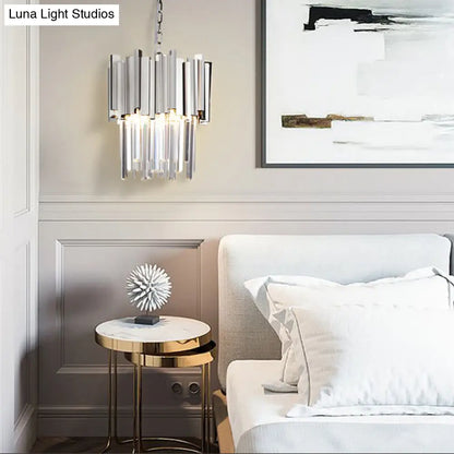 Tiered Pendant Light with Crystal Block in Chrome/Gold - Modern Metal Ceiling Lighting (3 Lights)