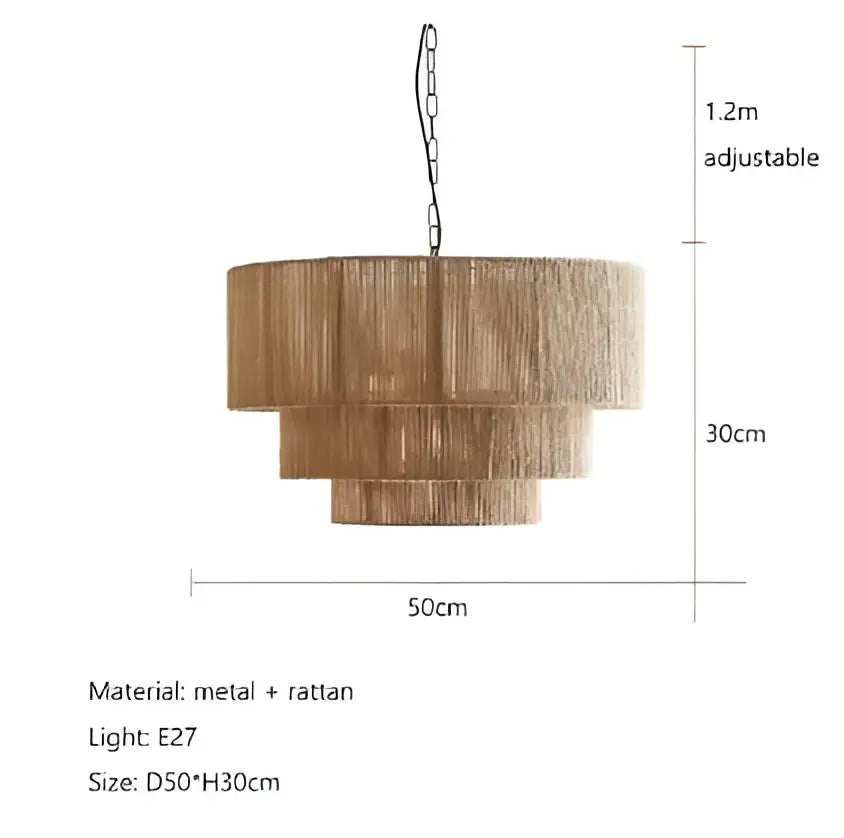 Tiered rattan hemp rope wall lamp with woven concentric rings and metal accents for bedroom and living room decorbites hemp rope wall
