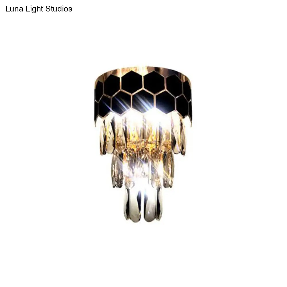 DecorBites™ DecorBites™ Tiered Wall Lamp with Crystal Block in Black - Modern Metal Lighting for Bedroom