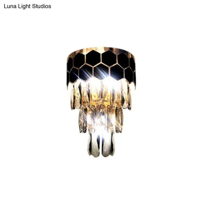 DecorBites™ DecorBites™ Tiered Wall Lamp with Crystal Block in Black - Modern Metal Lighting for Bedroom
