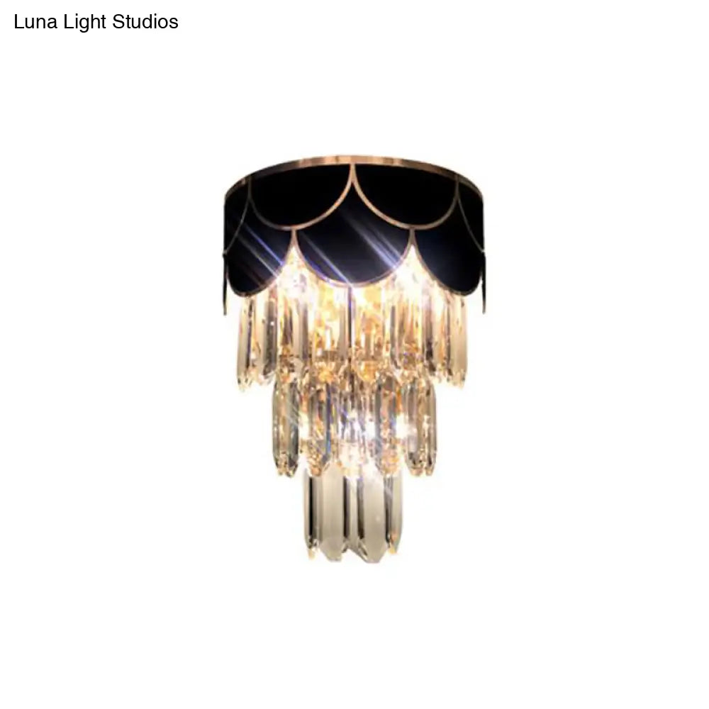 DecorBites™ DecorBites™ Tiered Wall Lamp with Crystal Block in Black - Modern Metal Lighting for Bedroom