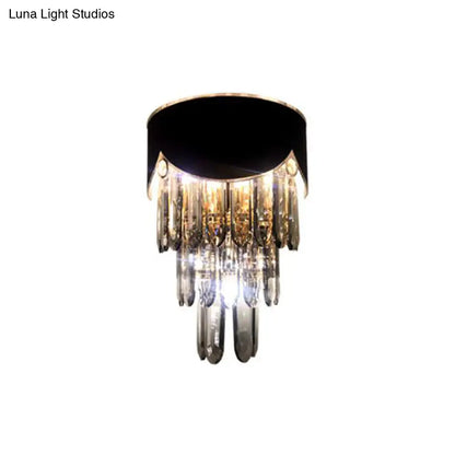DecorBites™ DecorBites™ Tiered Wall Lamp with Crystal Block in Black - Modern Metal Lighting for Bedroom