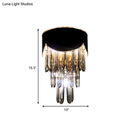 DecorBites™ DecorBites™ Tiered Wall Lamp with Crystal Block in Black - Modern Metal Lighting for Bedroom