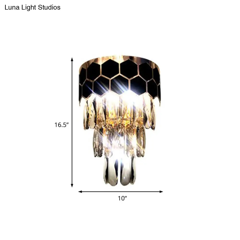 DecorBites™ DecorBites™ Tiered Wall Lamp with Crystal Block in Black - Modern Metal Lighting for Bedroom