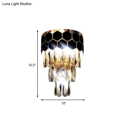 DecorBites™ DecorBites™ Tiered Wall Lamp with Crystal Block in Black - Modern Metal Lighting for Bedroom