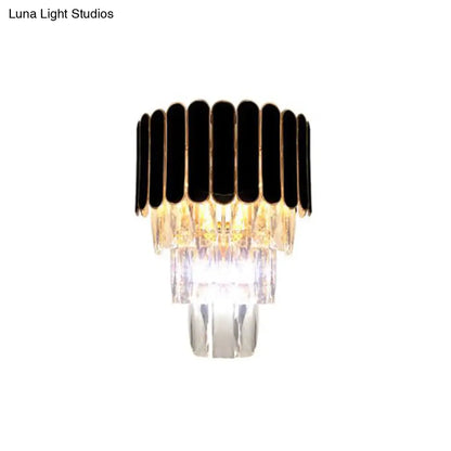 DecorBites™ DecorBites™ Tiered Wall Lamp with Crystal Block in Black - Modern Metal Lighting for Bedroom