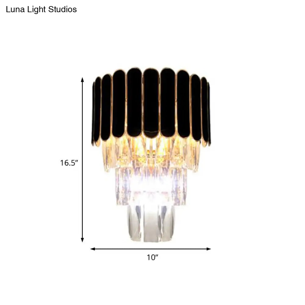 DecorBites™ DecorBites™ Tiered Wall Lamp with Crystal Block in Black - Modern Metal Lighting for Bedroom