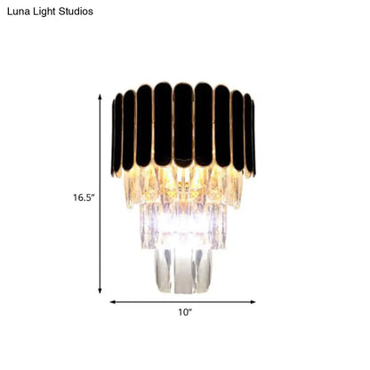 DecorBites™ DecorBites™ Tiered Wall Lamp with Crystal Block in Black - Modern Metal Lighting for Bedroom