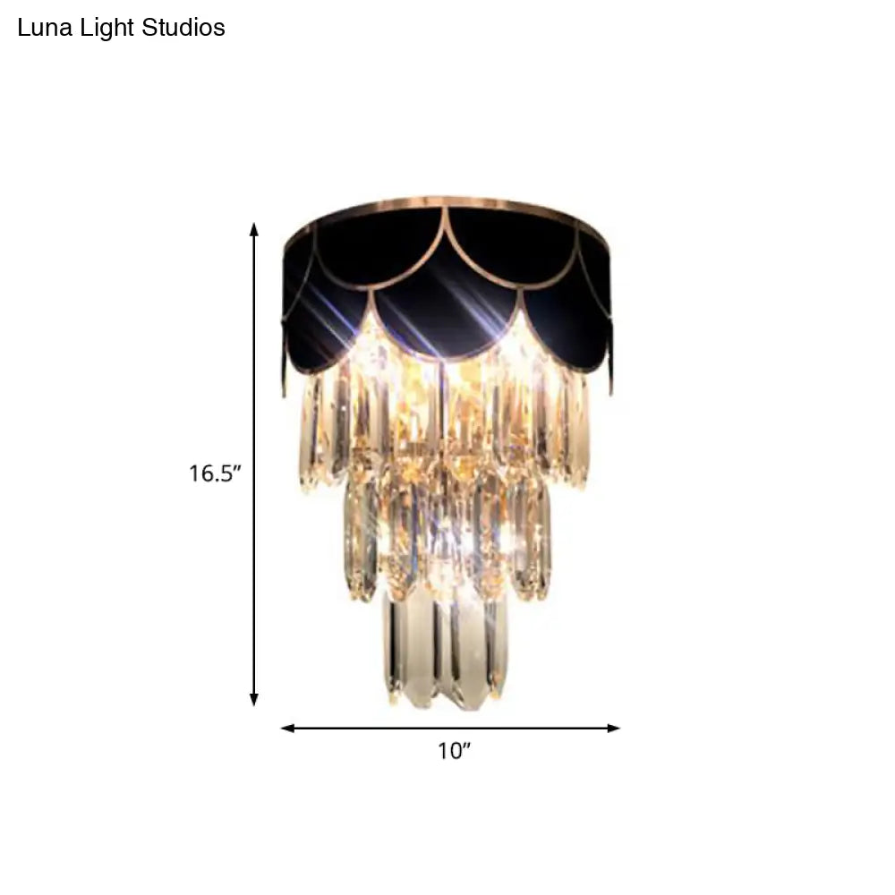 DecorBites™ DecorBites™ Tiered Wall Lamp with Crystal Block in Black - Modern Metal Lighting for Bedroom