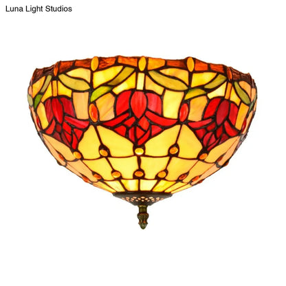 DecorBites™ DecorBites™ Tiffany 2-Light Stained Glass Floral Ceiling Fixture – Brass Flush Mount for Bedroom