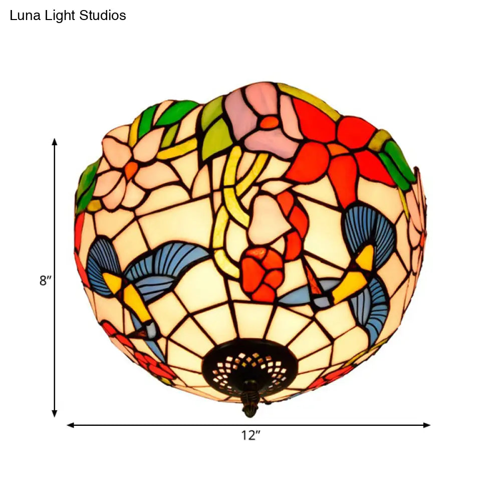 DecorBites™ DecorBites™ Tiffany 2-Light Stained Glass Floral Ceiling Fixture – Brass Flush Mount for Bedroom