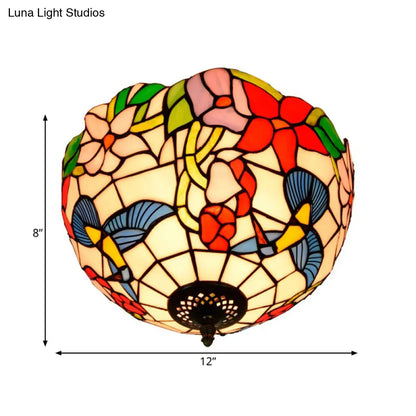 DecorBites™ DecorBites™ Tiffany 2-Light Stained Glass Floral Ceiling Fixture – Brass Flush Mount for Bedroom