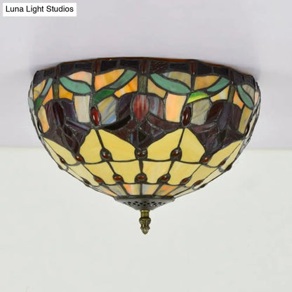 DecorBites™ DecorBites™ Tiffany 2-Light Stained Glass Floral Ceiling Fixture – Brass Flush Mount for Bedroom