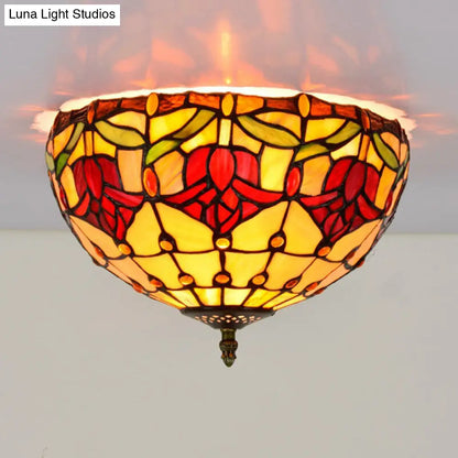 DecorBites™ DecorBites™ Tiffany 2-Light Stained Glass Floral Ceiling Fixture – Brass Flush Mount for Bedroom