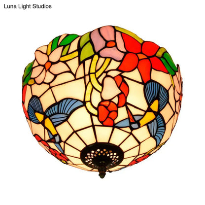 DecorBites™ DecorBites™ Tiffany 2-Light Stained Glass Floral Ceiling Fixture – Brass Flush Mount for Bedroom
