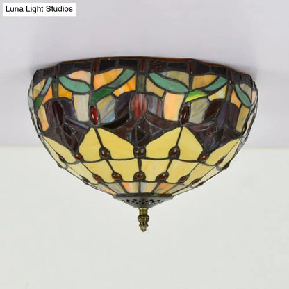 DecorBites™ DecorBites™ Tiffany 2-Light Stained Glass Floral Ceiling Fixture – Brass Flush Mount for Bedroom