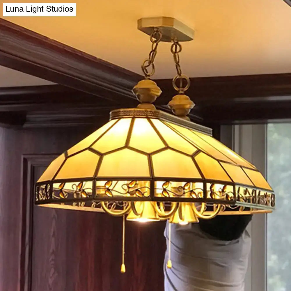 Decorbites 12 bulbs faceted colonial gold island lighting with golden tiffany-style leaded glass panels and metalwork