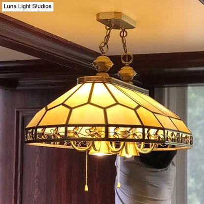 Decorbites 12 bulbs faceted colonial gold island lighting with golden tiffany-style leaded glass panels and metalwork