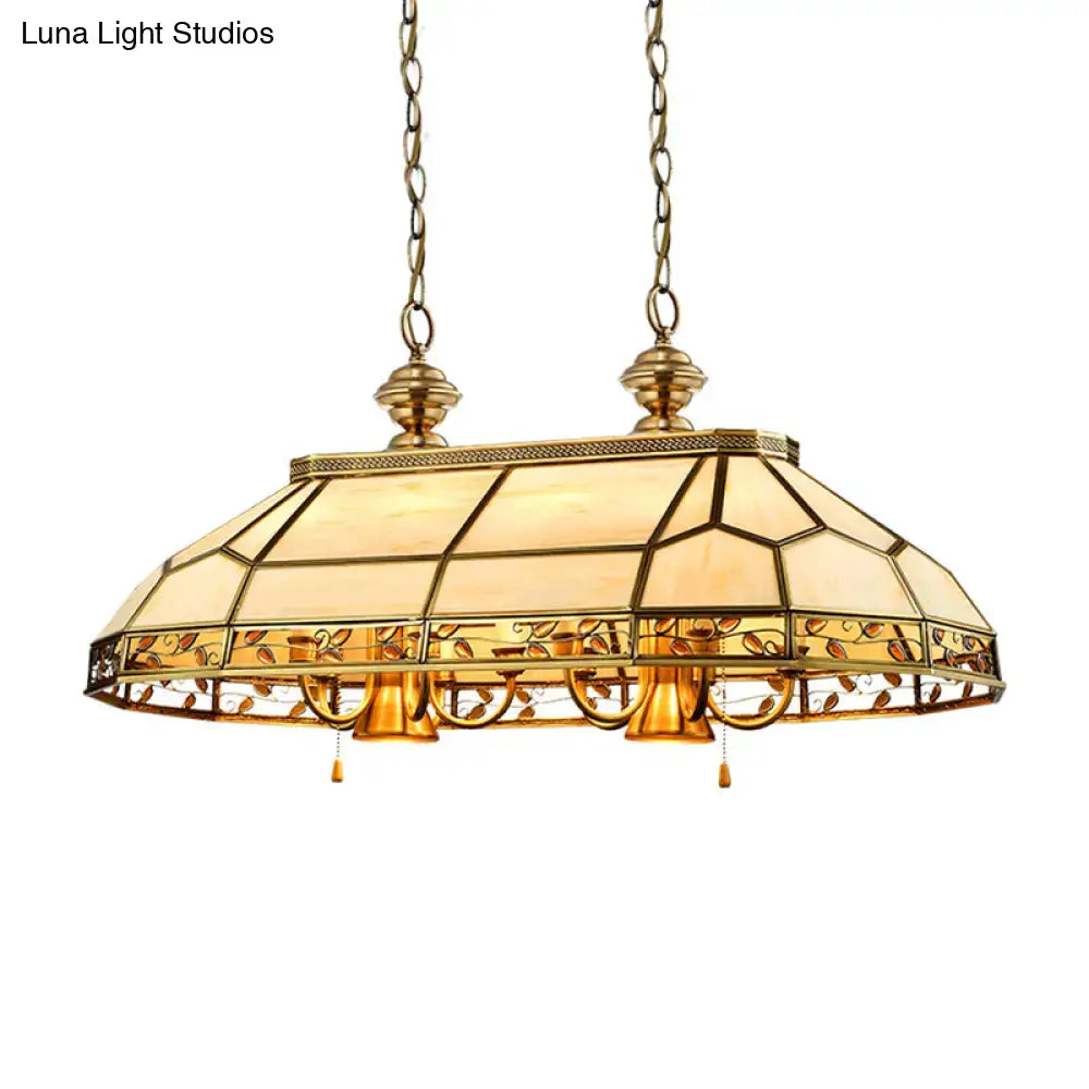 DecorBites 12 bulbs colonial gold pendant lamp with antique brass finish and amber cream tiffany glass for restaurants
