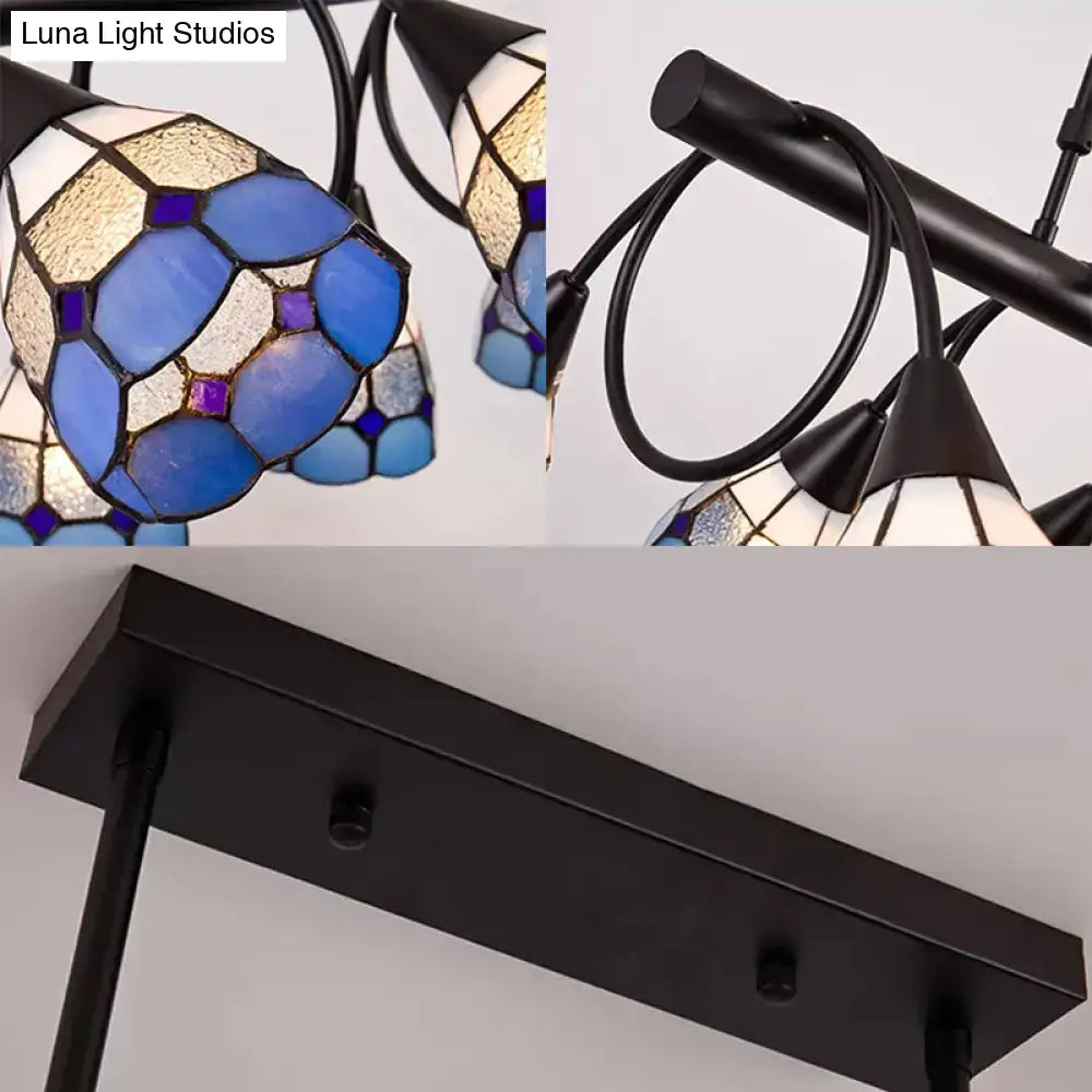 DecorBites™ tiffany style kitchen island lighting with blue and white stained glass pendant and black metal frame