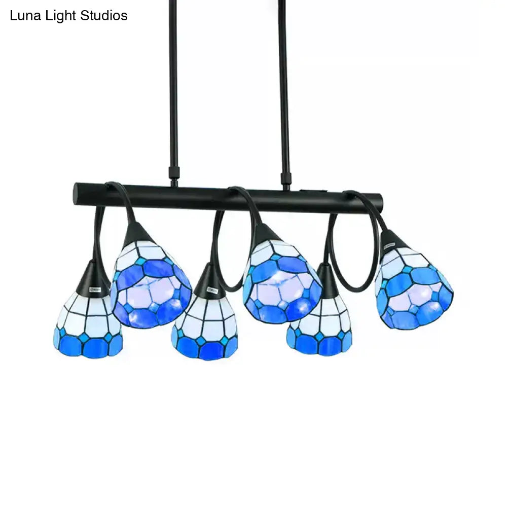 Decorbites tiffany style blue and white stained glass pendant light with black metal frame for kitchen island lighting
