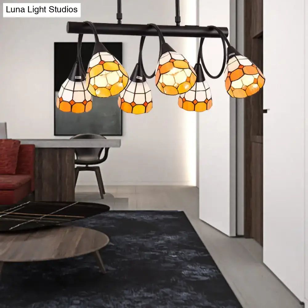 Decorbites tiffany style kitchen island lighting with amber cream stained glass pendant and black metal bar suspension