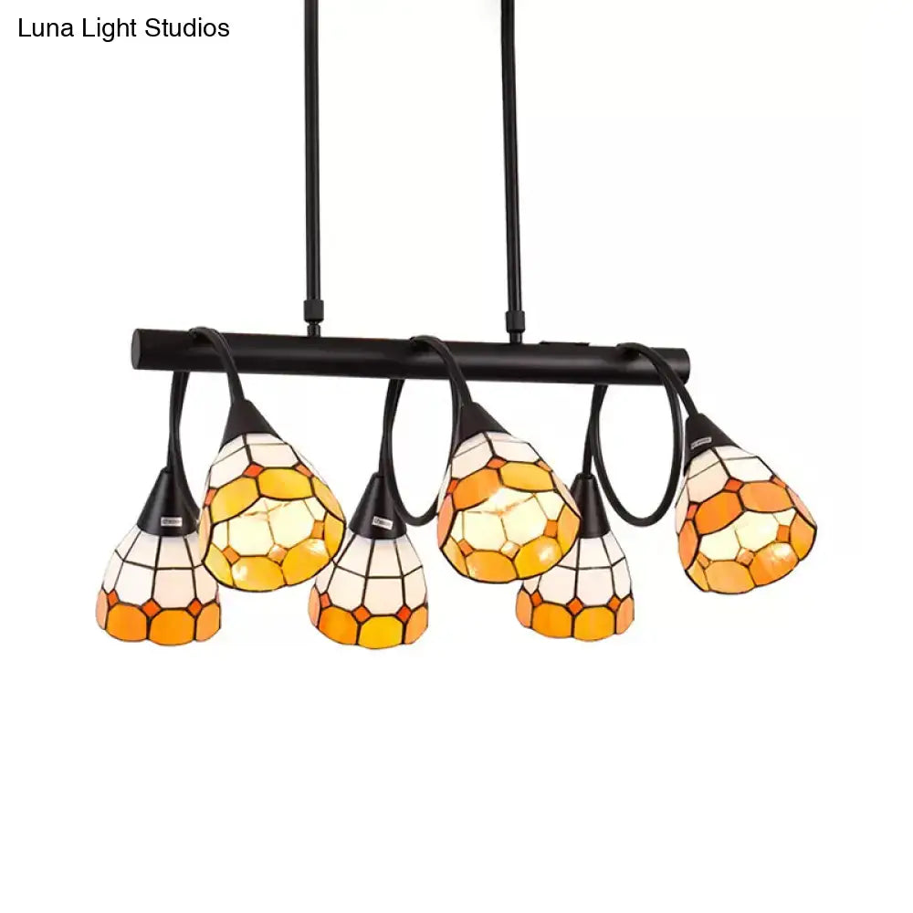 Decorbites tiffany style kitchen island lighting with five amber and cream stained glass shades and black metal bar