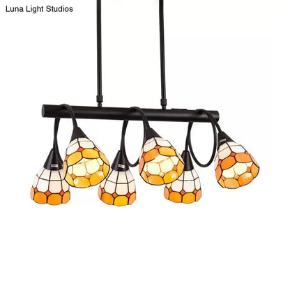 Decorbites tiffany style kitchen island lighting with five amber and cream stained glass shades and black metal bar