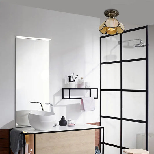 ديكوربايتس™ مصباح سقف زجاجي عتيق من تيفاني للمطبخ - حامل مقبب بيج مع رأس واحد