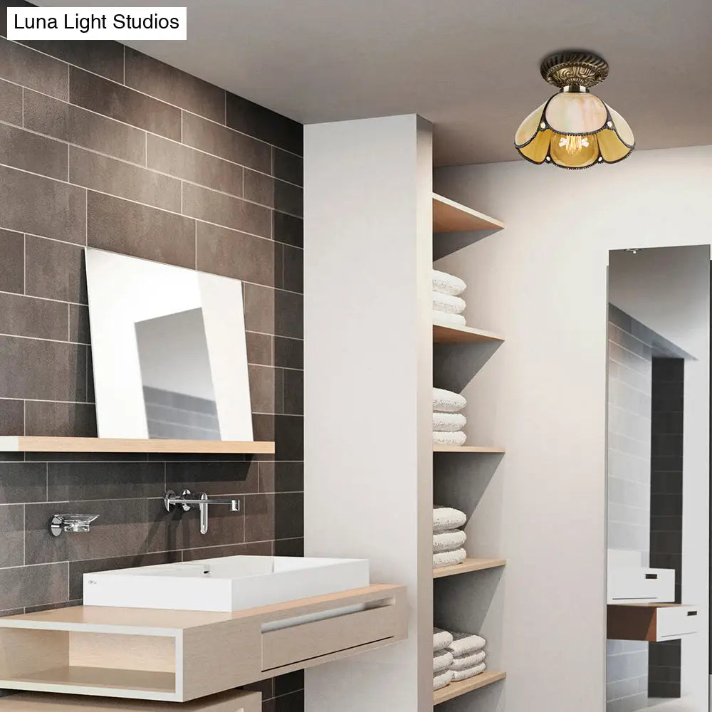 ديكوربايتس™ مصباح سقف زجاجي عتيق من تيفاني للمطبخ - حامل مقبب بيج مع رأس واحد