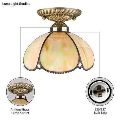 ديكوربايتس™ مصباح سقف زجاجي عتيق من تيفاني للمطبخ - حامل مقبب بيج مع رأس واحد